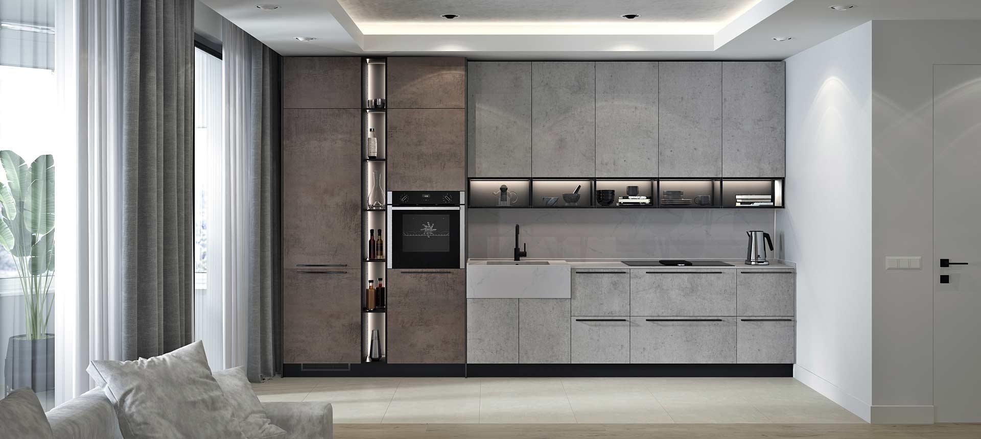 Бетон Чикаго светло-серый / Хромикс бронза 